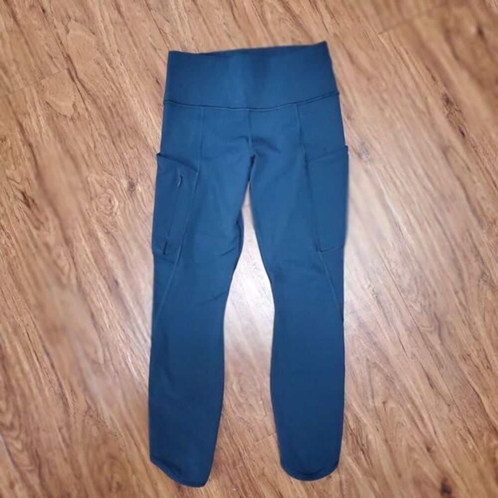 ATHLETA Cropped Leggings 4 Pockets Drawstring Waist Women's Size XS XSmall Teal‎